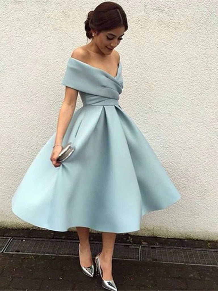 Off Shoulder Short Blue Prom Dresses ...